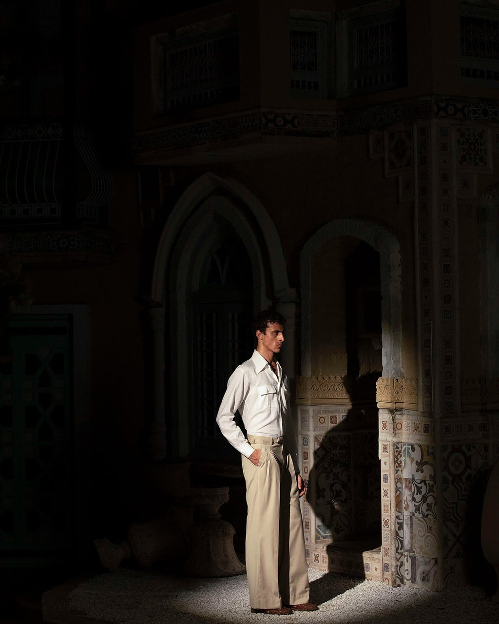 Beige Pinstripe Trousers