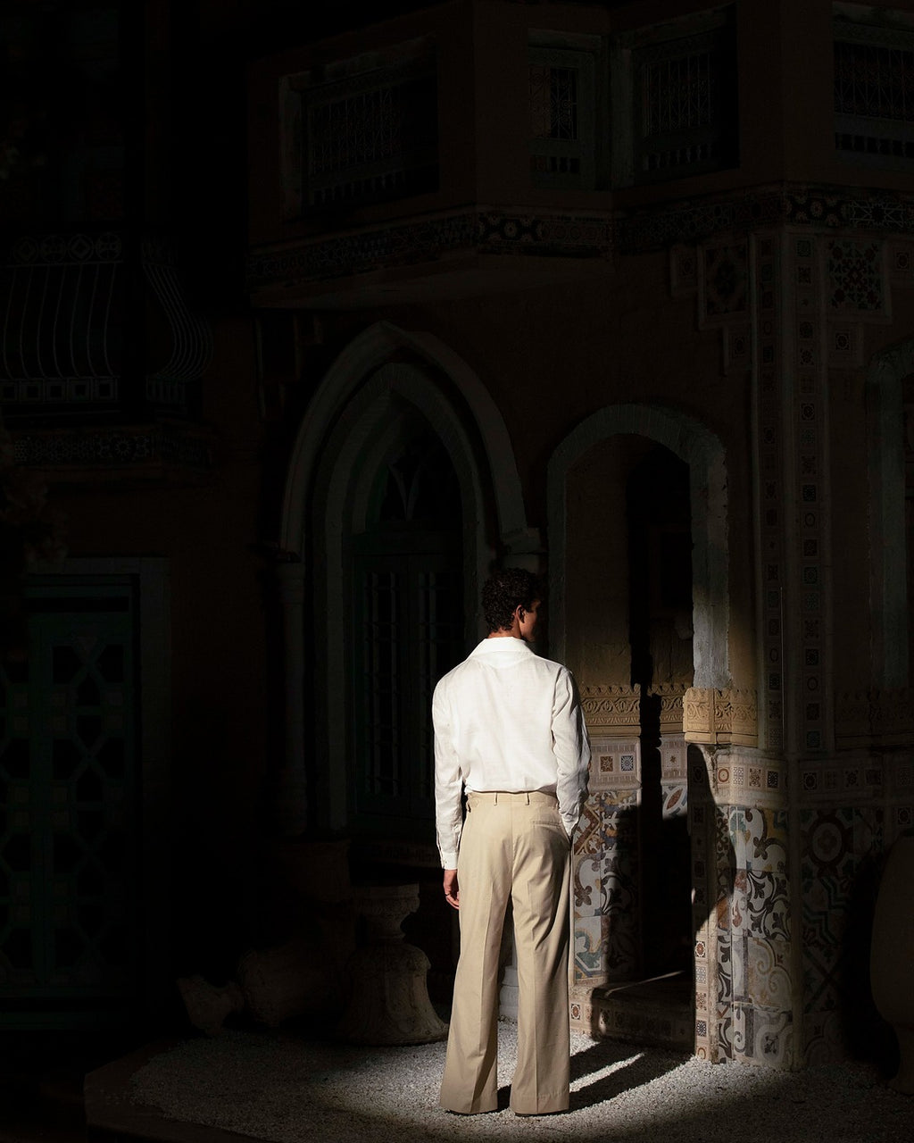 Beige Pinstripe Trousers