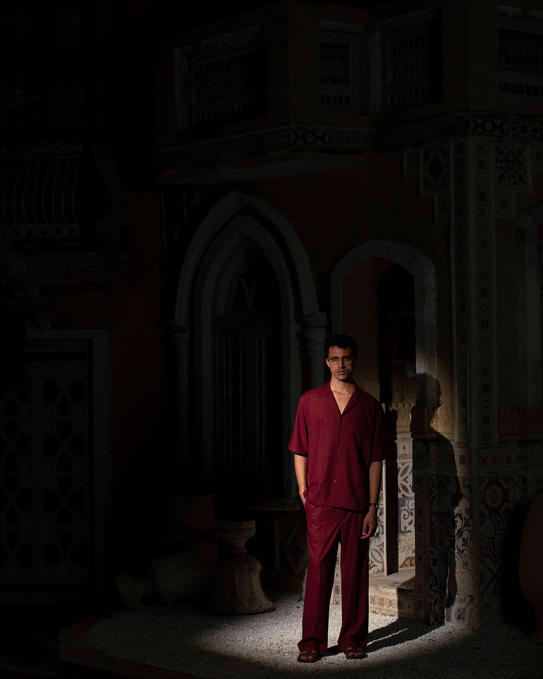 Maroon Cuban Collar Shirt