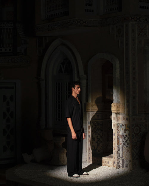 Black Cuban Collar Shirt