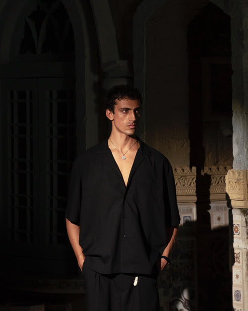 Black Cuban Collar Shirt