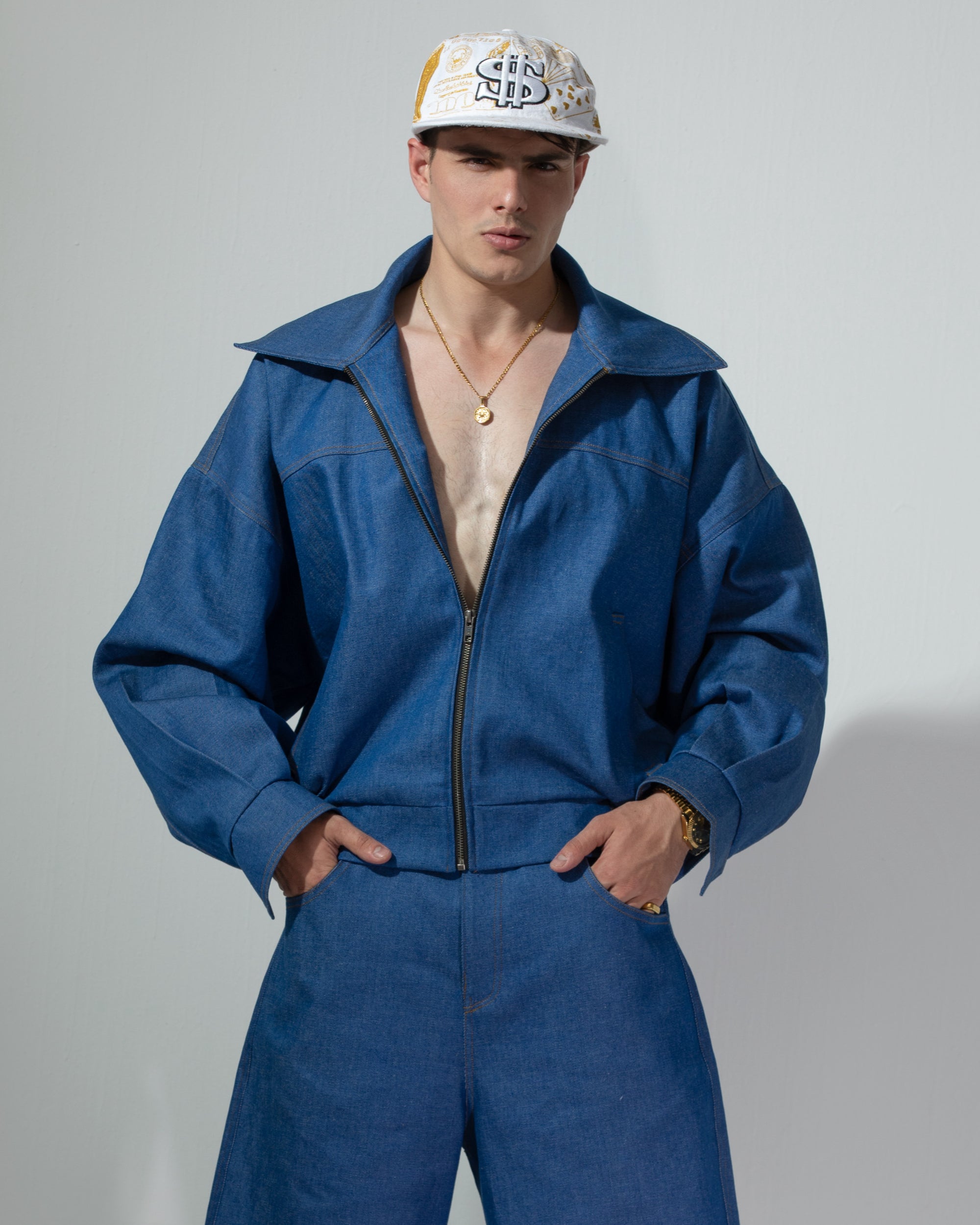 OVERSIZED BLUE DENIM ZIP JACKET