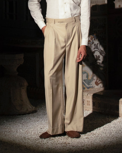 Beige Pinstripe Trousers