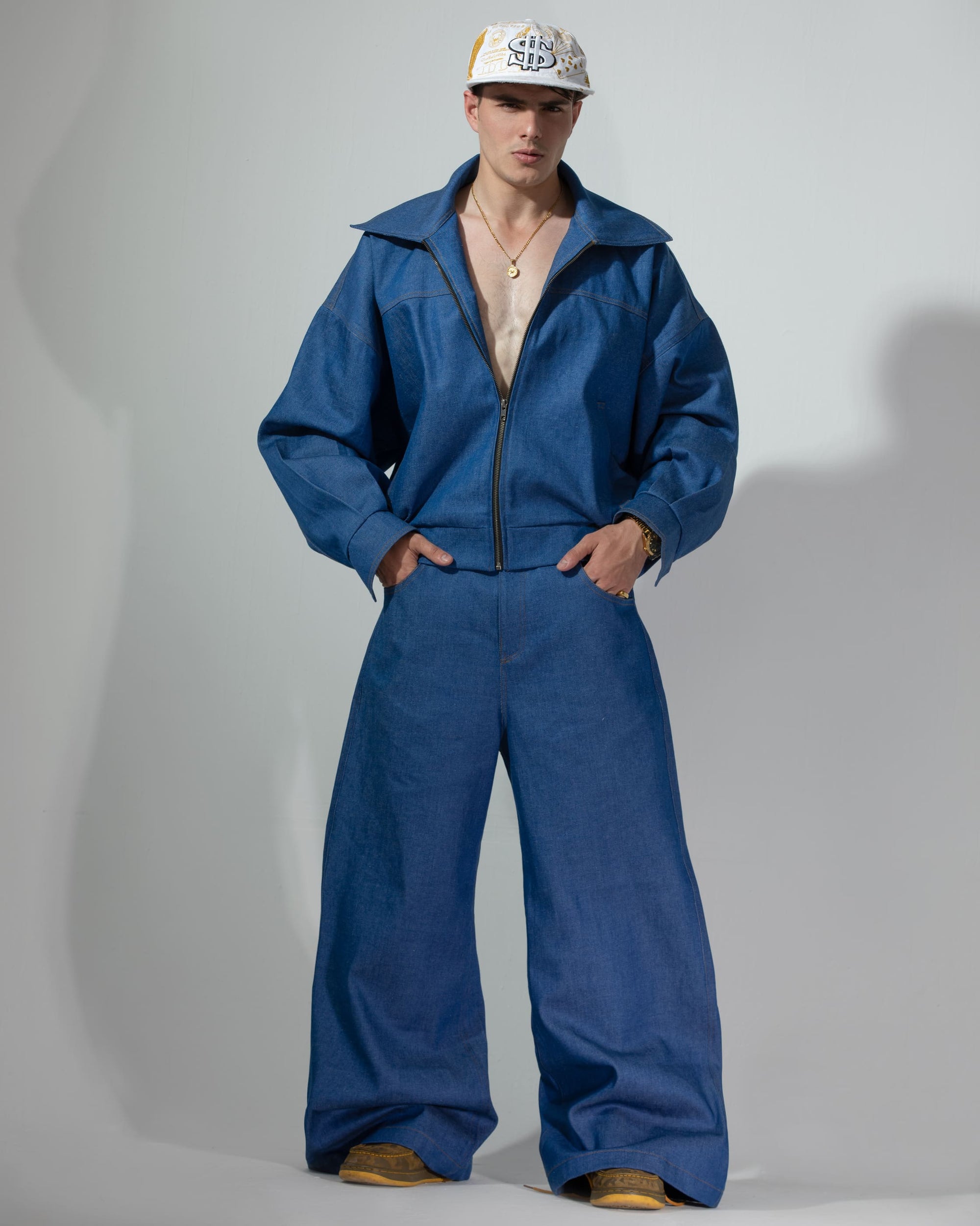 OVERSIZED DENIM WIDE-LEG PANTS