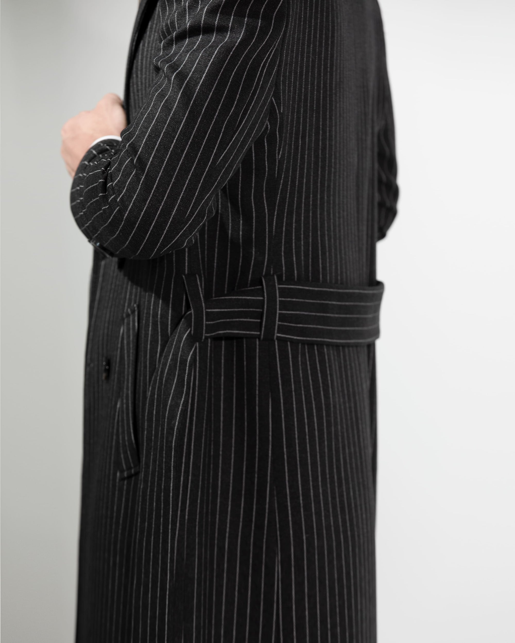 CHARCOAL BLACK PINSTRIPE LONG COAT