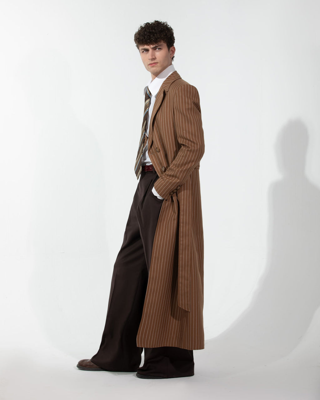 BROWN PINSTRIPE LONG COAT