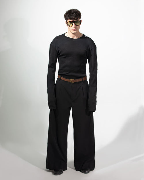 BLACK LONG-SLEEVE STRETCH SHIRT