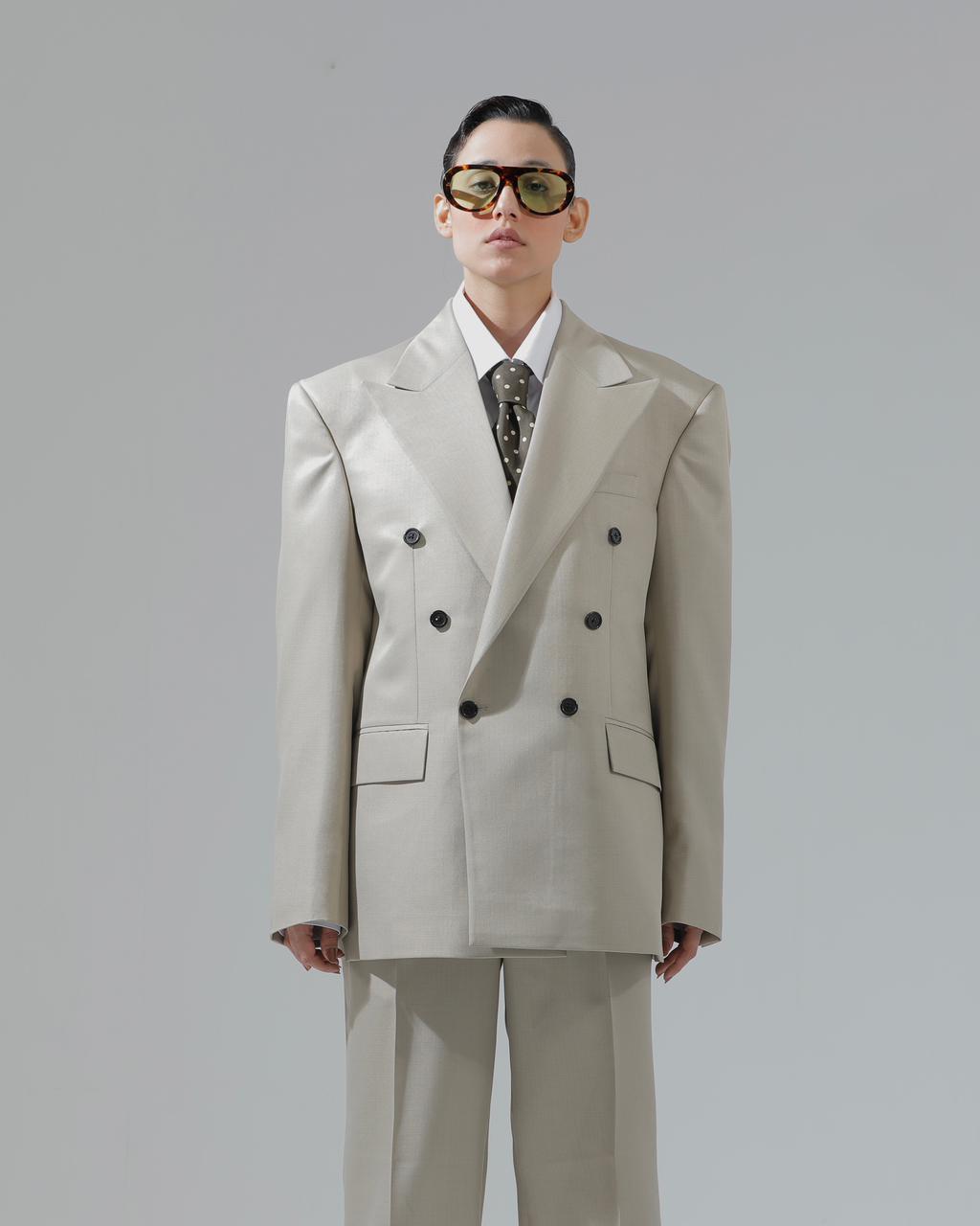 SAND BEIGE DOUBLE-BREASTED SUIT SET